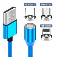 3 In 1  Custom Phone Charging Micro Type C Charger Data Line Magnetic Blue C Charge Light Magnetic Android Usb Cable